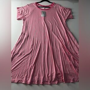 NWT LuLaRoe 2XL Celia Pink & White Striped Short Sleeve Shirt Dress